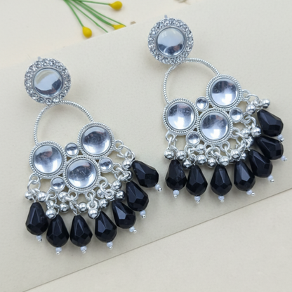 Kundan Black Pearl Silver Plated Chandbali Earrings Agate Alloy Chandbali Earring