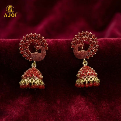 Premium Red Stone Bridal Jhumka Earrings