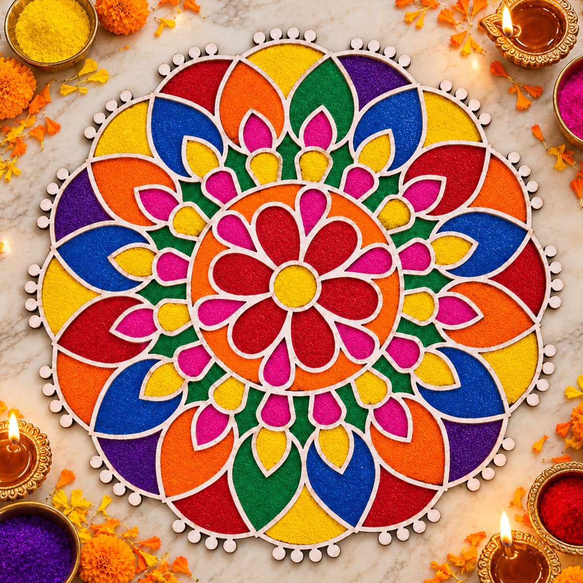 Round Floral Rangoli Stencil Board for Door Entrance and Festive Decoration