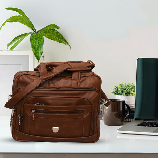Premium genuine leather laptop bag with shoulder strap for office use