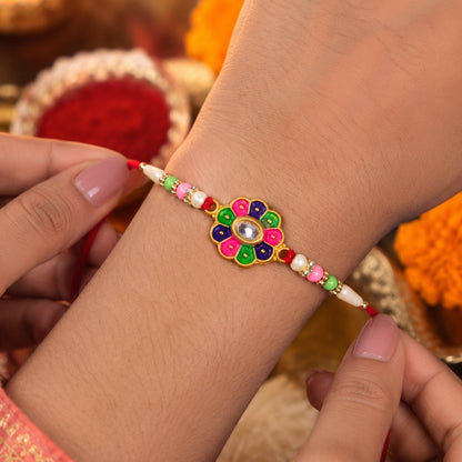 Multicolor Floral Stone Rakhi Elegant Designer Wrist Wear (10pcs)