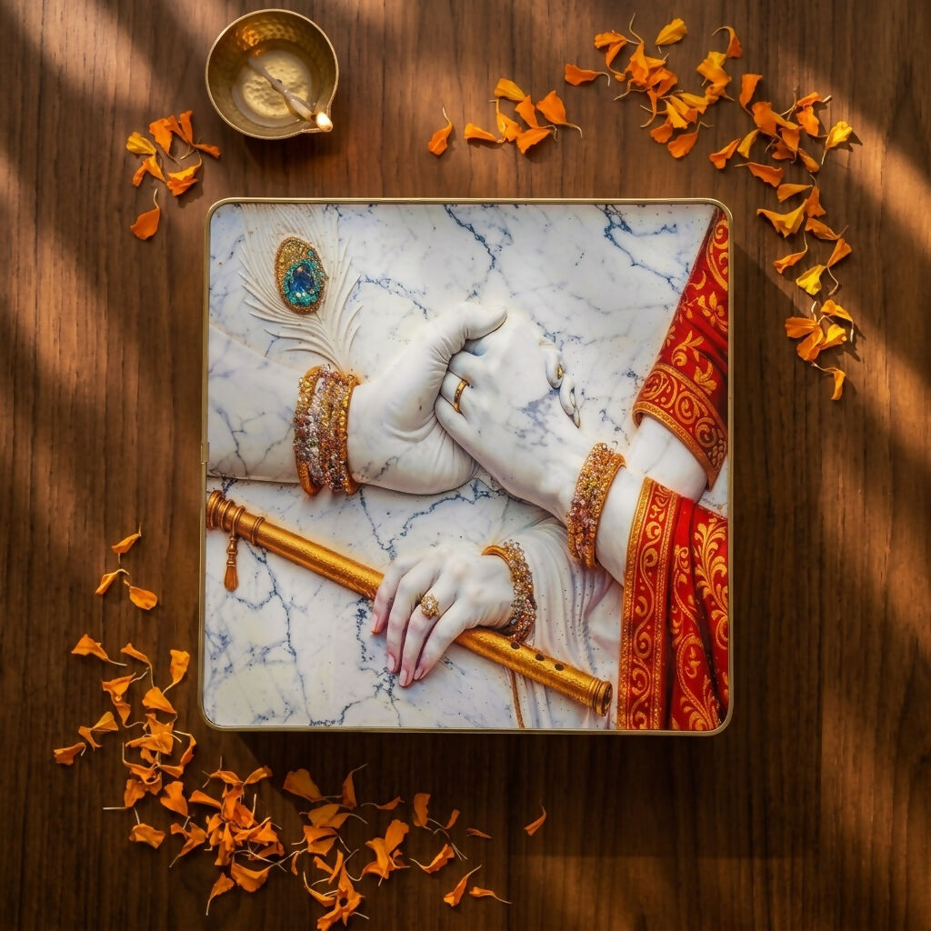3D Radha Krishna Crystal Wall Art Decorative Frame (12x12 Inch)