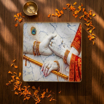 3D Radha Krishna Crystal Wall Art Decorative Frame (12x12 Inch)