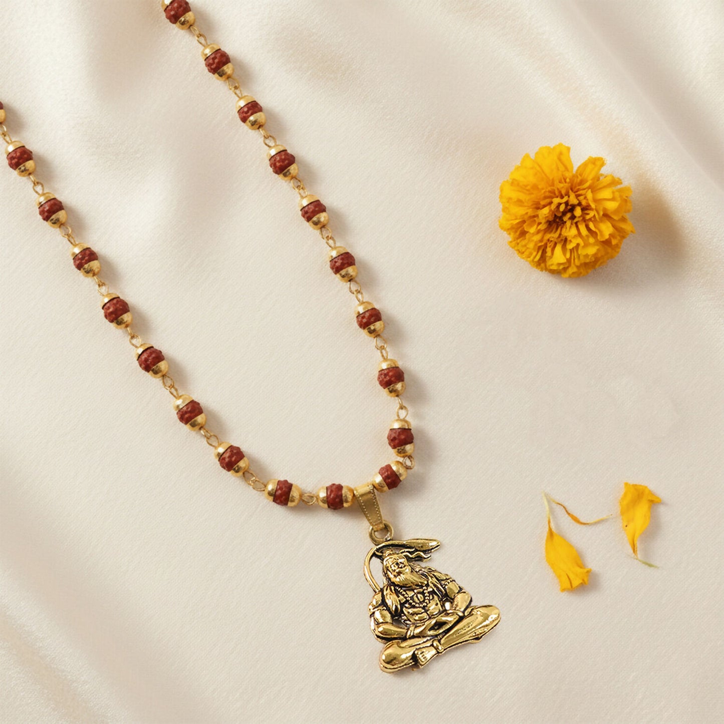 Hanuman Pendant Gold Plated & Rudraksha Bead Mala