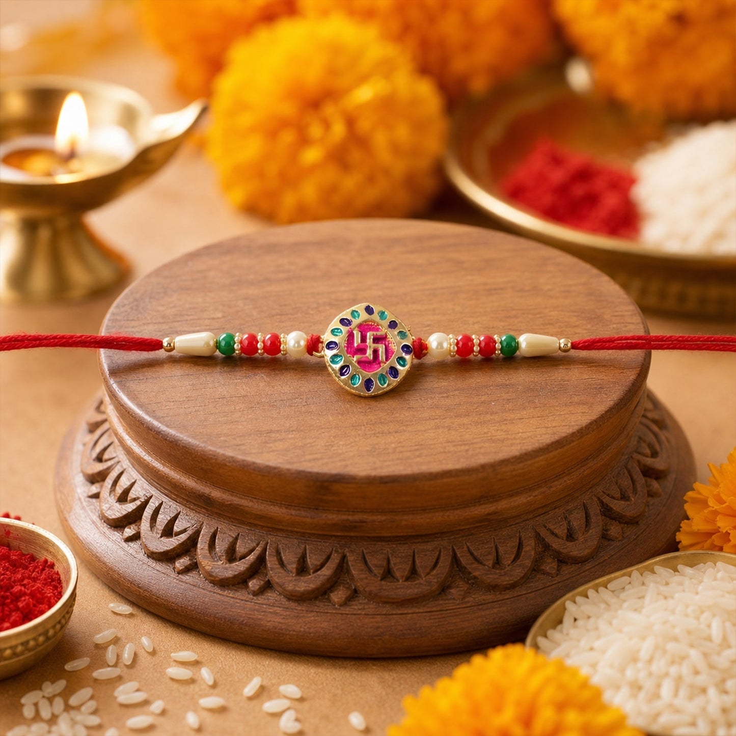 Swastik Rakhi for Brother Auspicious Beaded Design (10pcs)