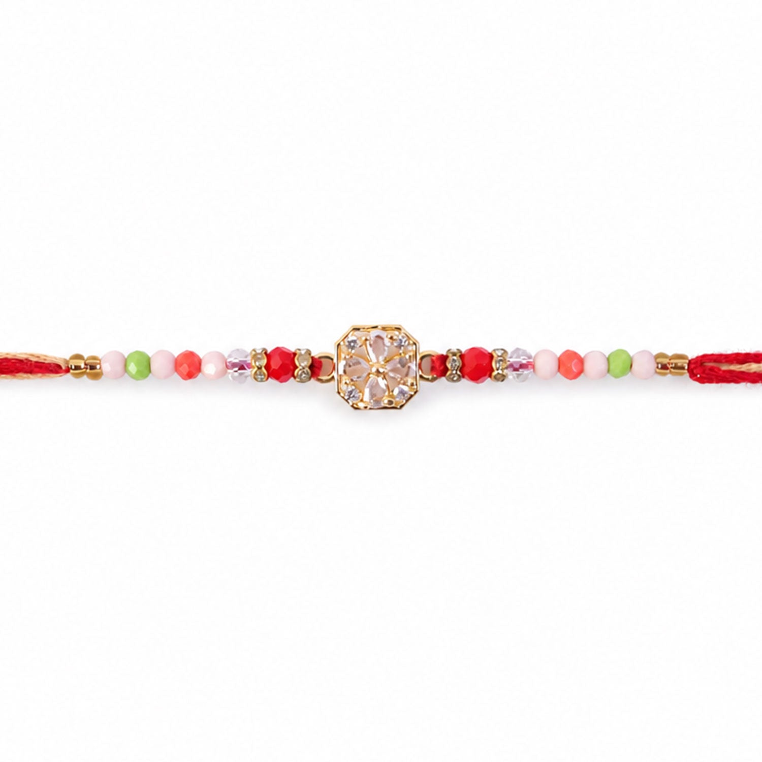 Square AD Stone Designer Rakhi for Brother with Multicolour Crystal Beads