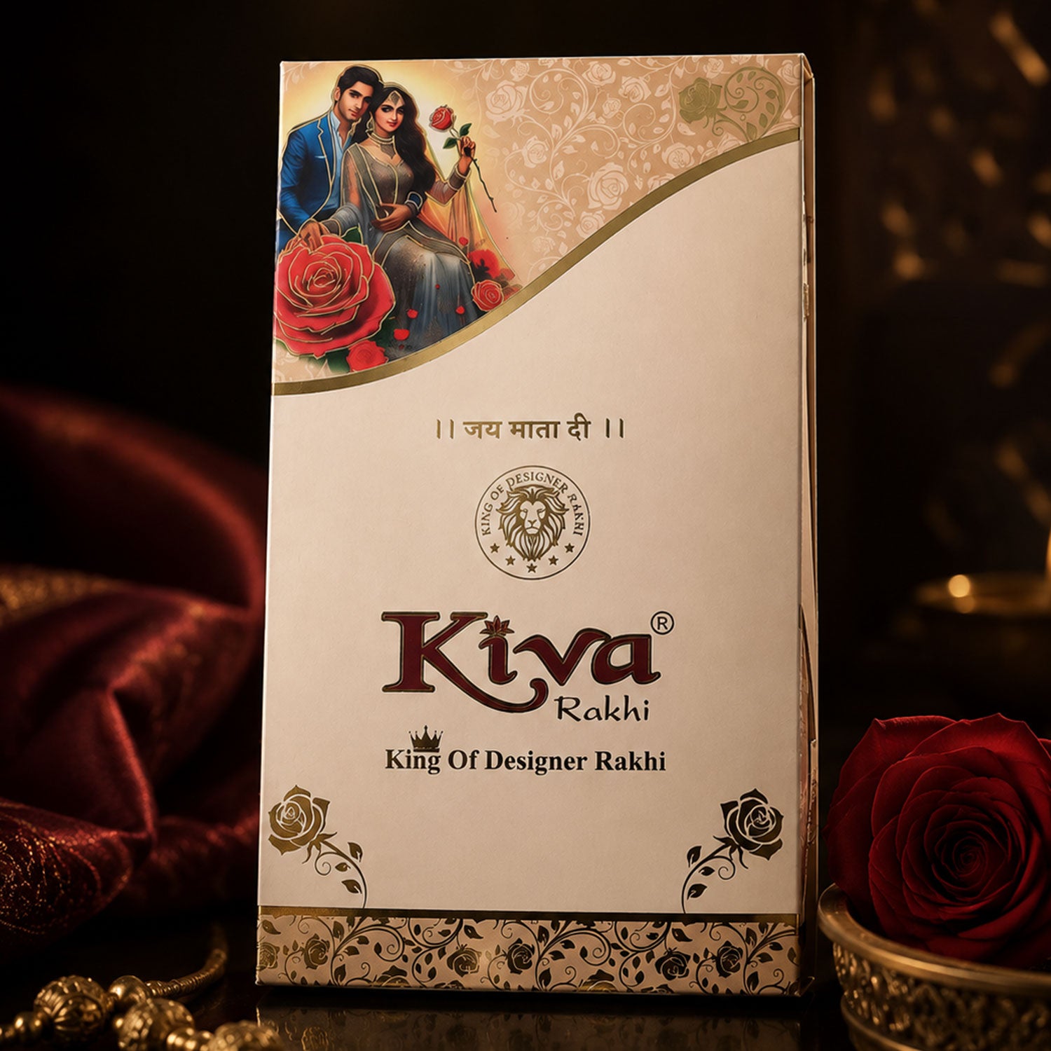 Designer Floral Bhaiya Bhabhi Rakhi Set with Pearl Beads and Lumba Bracelet