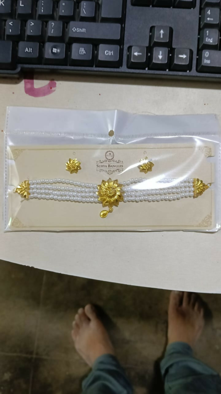 Gold-Tone Ruby & Crystal Choker with Faux Pearl Drops