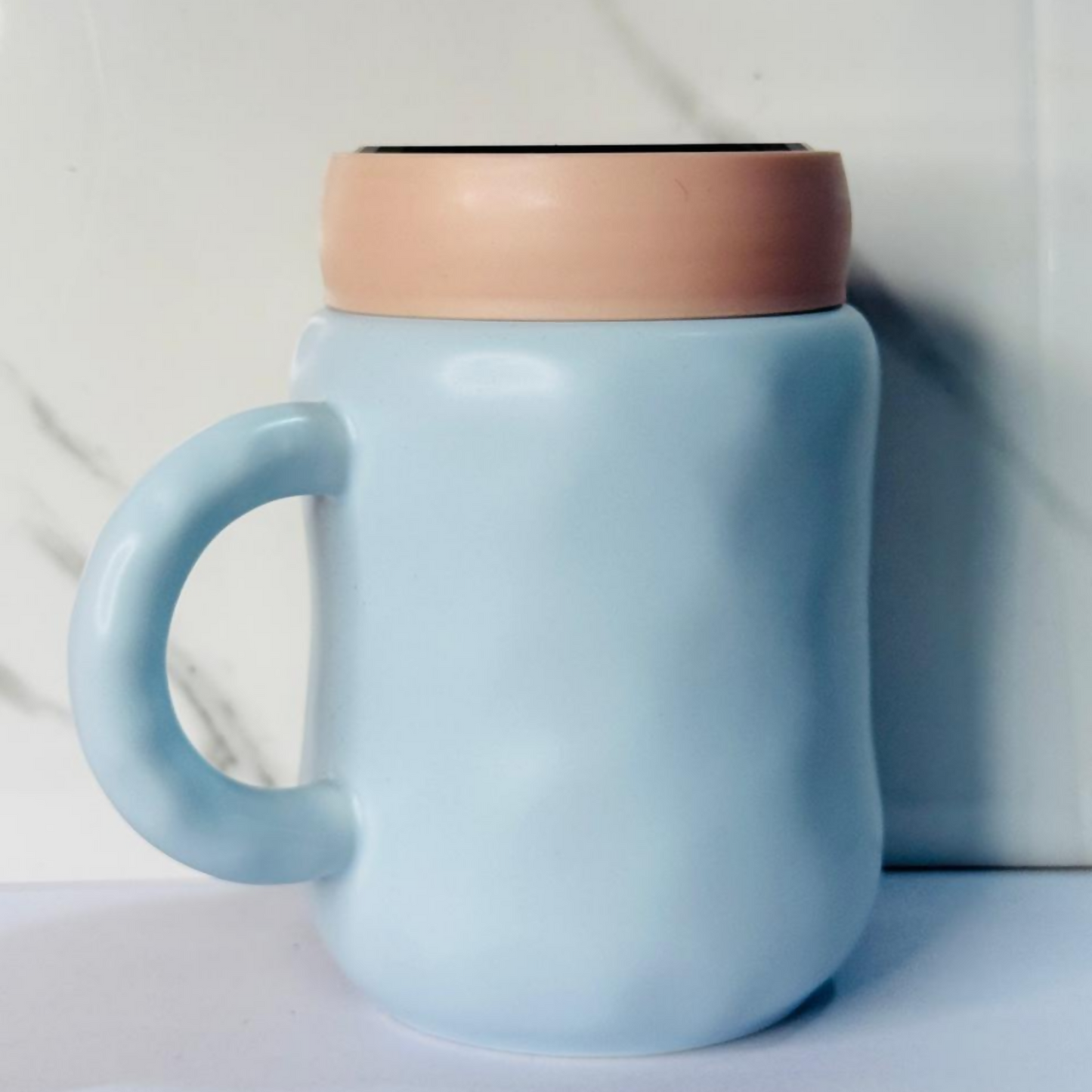 Light Blue Ceramic Cartoon Mug with Lid – Cute Character Print Coffee & Tea Cup – 350 ml Matte & Glossy Combo Finish – Ideal Gift for Kids & Adults