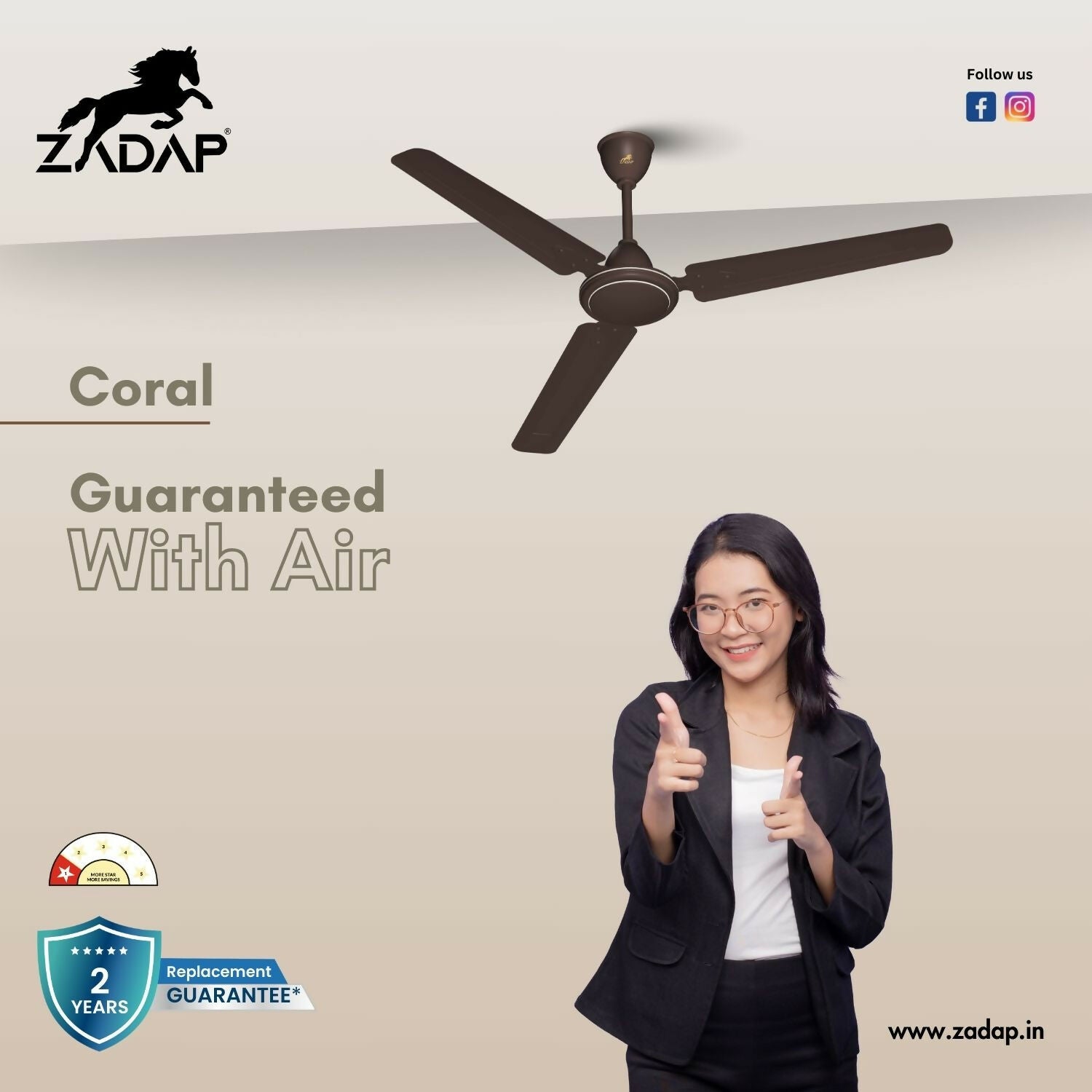 Close-up of aerodynamic blades on ZADAP Coral fan