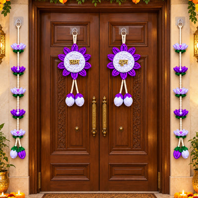 Shubh Labh Lotus Toran Set with Pearl Style Beads for Doorway and Festive Home Decor
