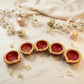 Decorative Floral Diyas with Embossed Scroll Borders for Festive Table Styling and Pooja Décor (5pcs)