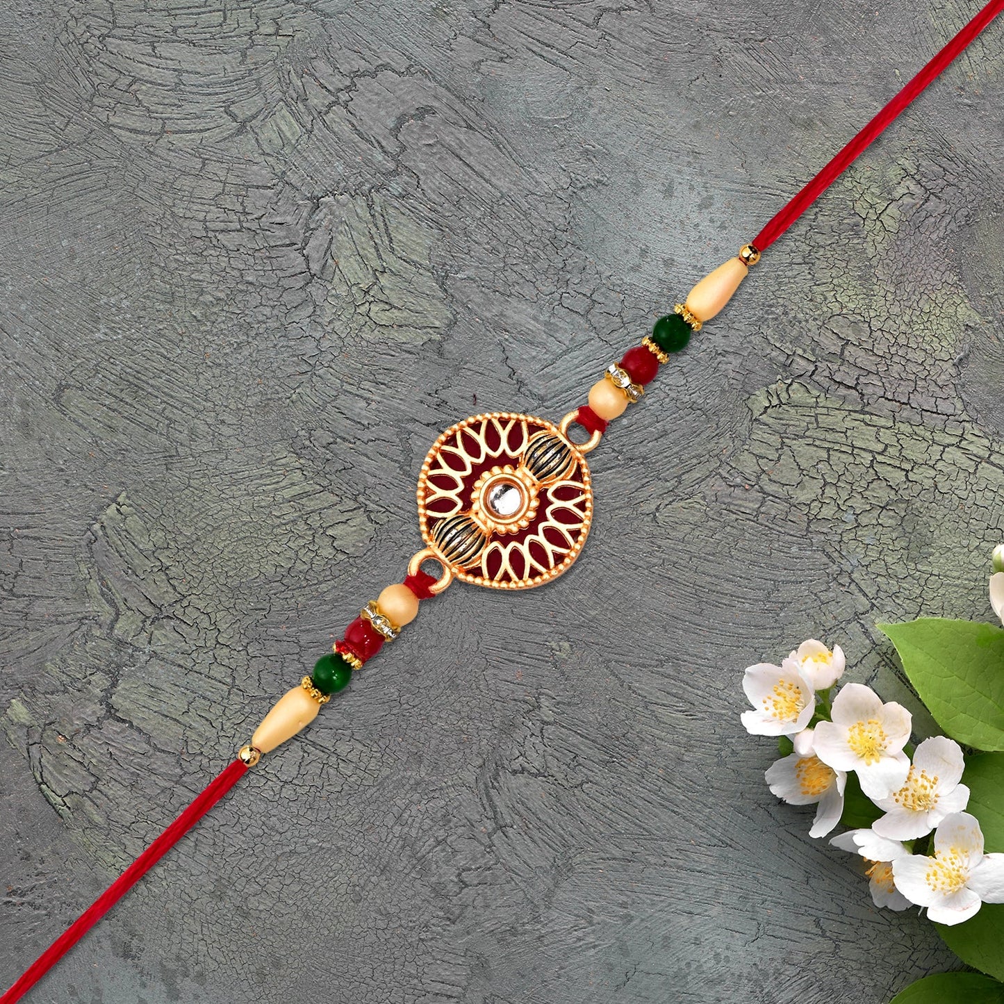 Golden Meenakari Kundan Rakhi for Brother Festive Design (5pcs)