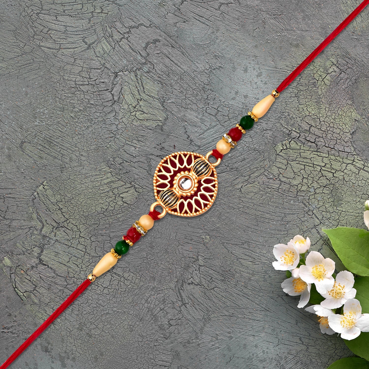 Golden Meenakari Kundan Rakhi for Brother Festive Design (5pcs)