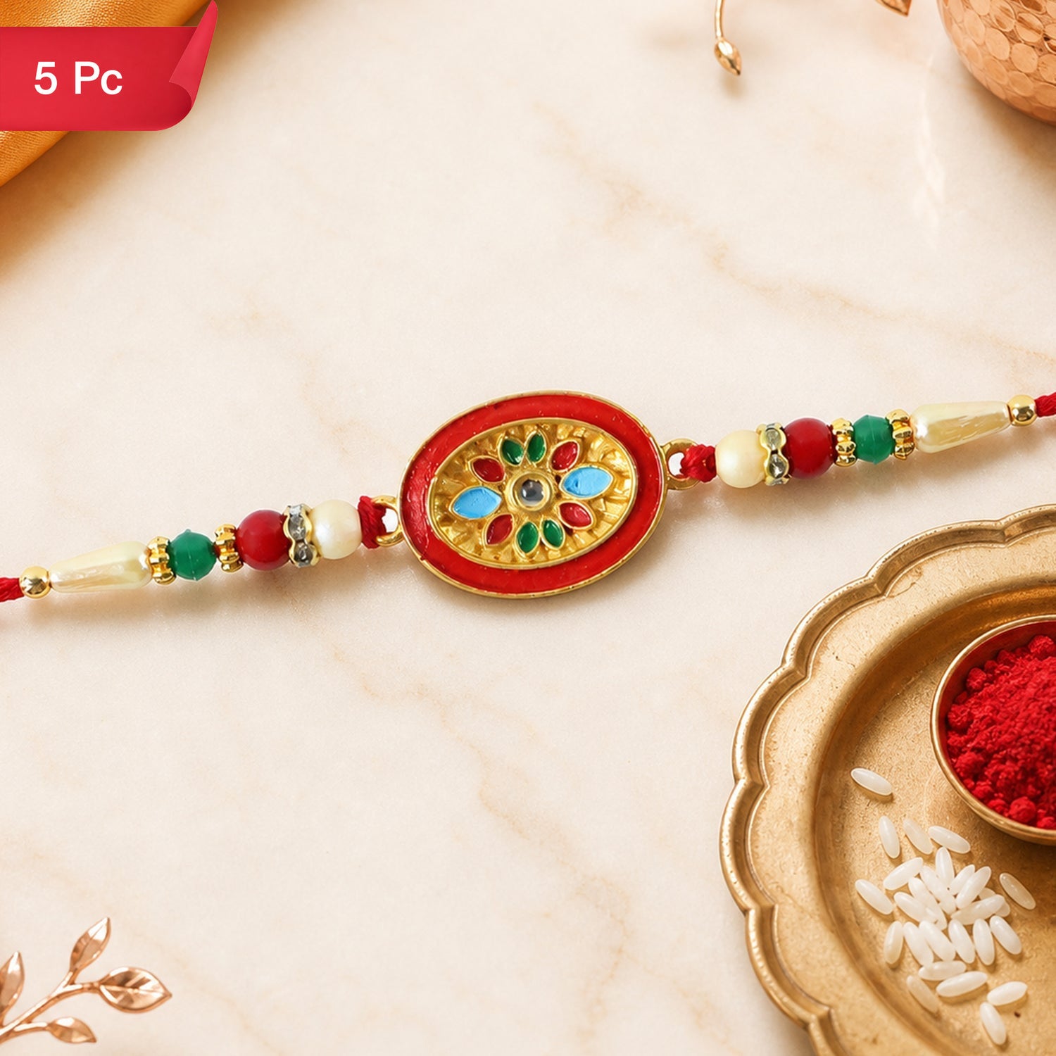 Stylish Pattern Designer Rakhi with Beads for Raksha Bandhan (5pcs)