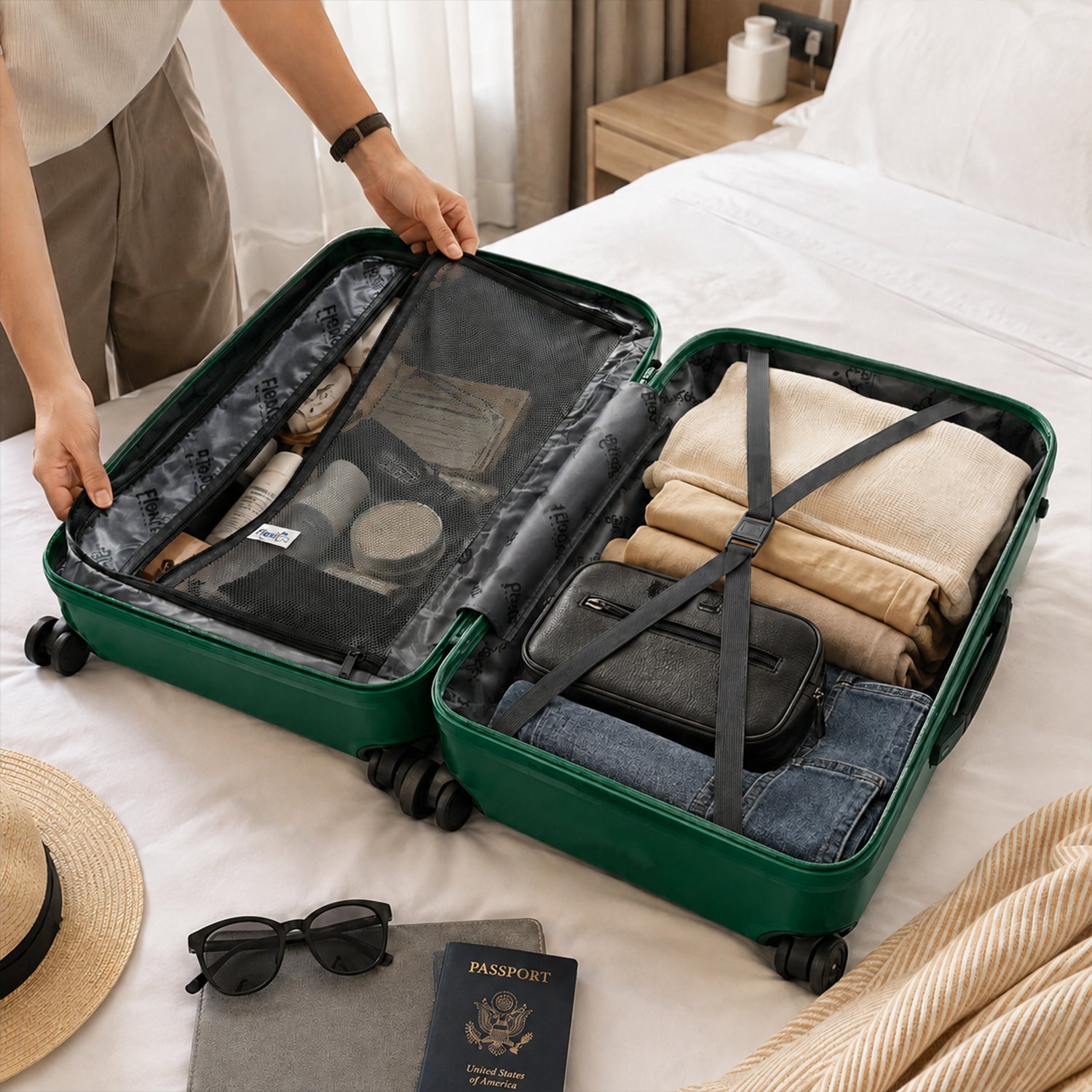 Green Premium Travel Trolley Suitcase with 360° Wheels, TSA Lock & Pull Handle