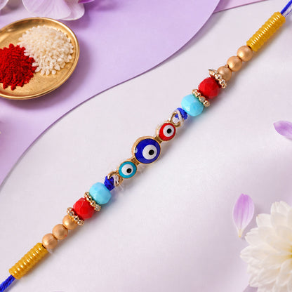 Triple Round Nazar Evil Eye Crystal Beads Designer Rakhi