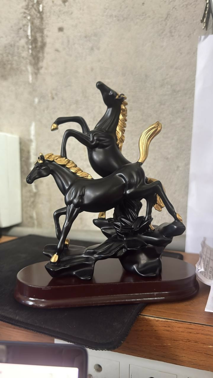 Black Elegant Double Horse Showpiece Decorative Statue for Home & Office Desk