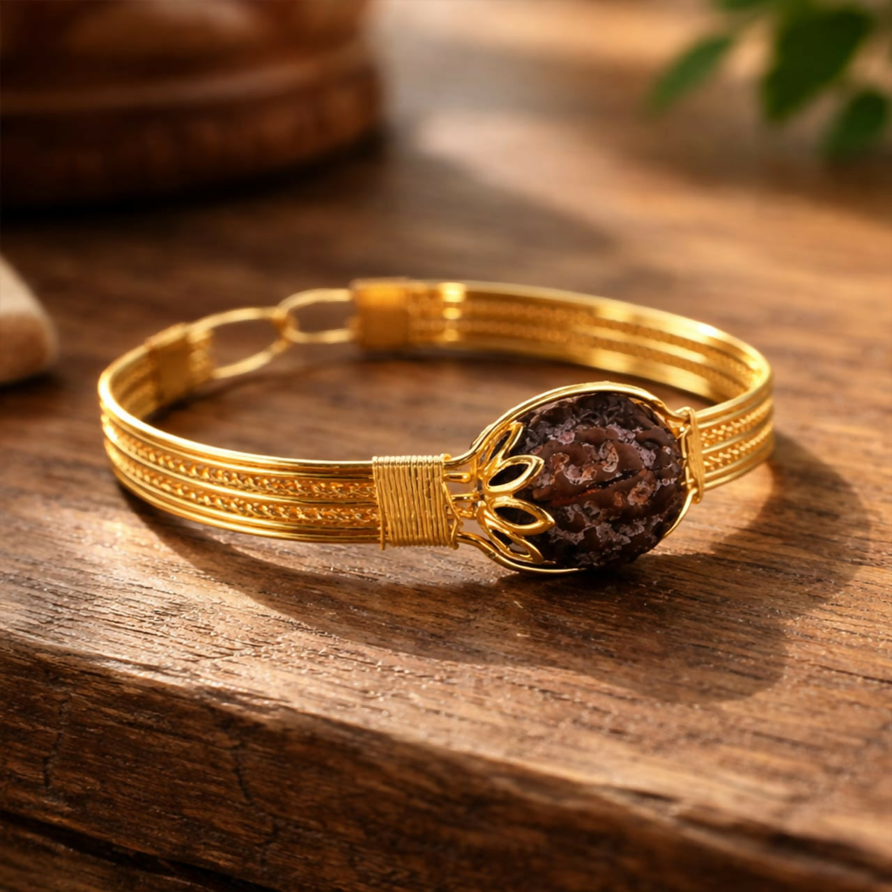 Rudraksha Gold Plated Bracelet Spiritual Healing Bead Kada for Men