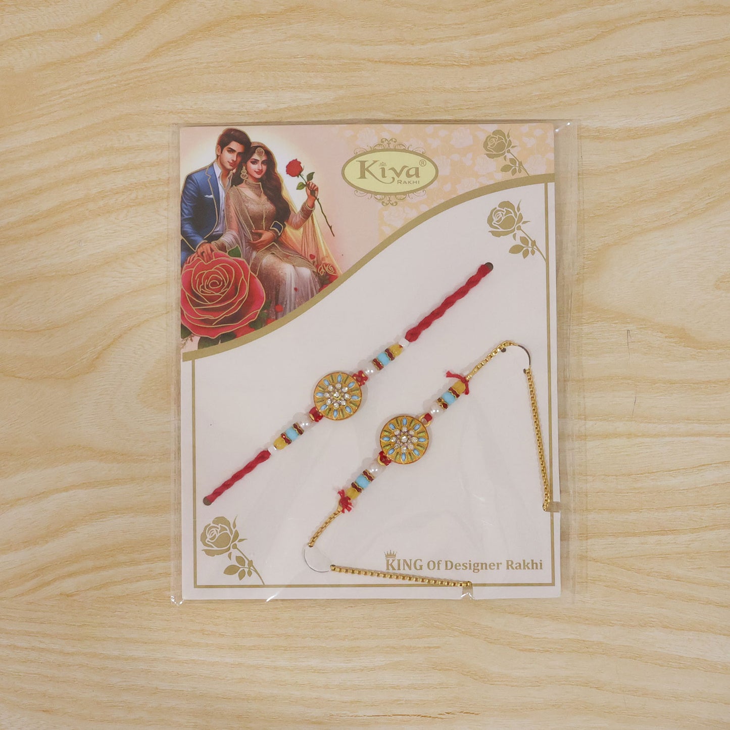 Mandala Floral Beaded Bhai Bhabhi Lumba Rakhi with Pearl Drops