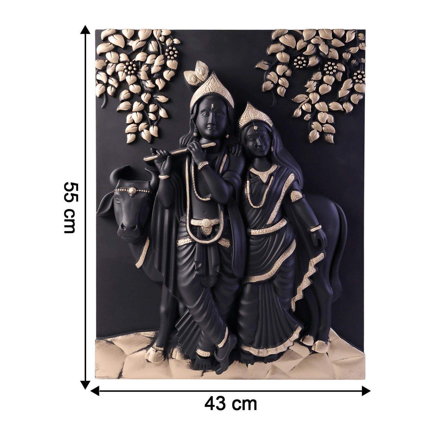 Artistic 3D Radha Krishna frame with cow and gold leaves