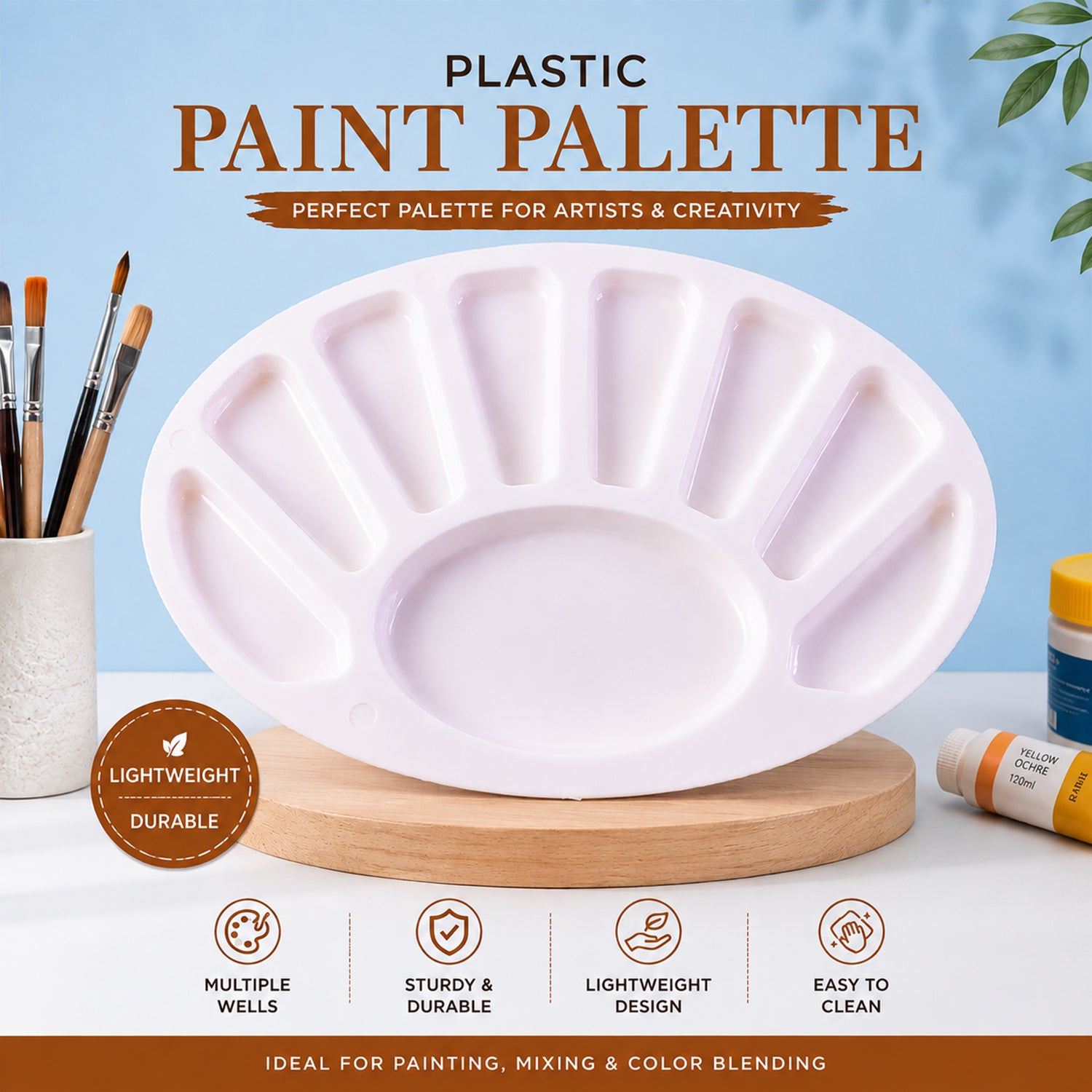 Small Oval Colour Mixing Plate 8 Well Paint Palette for Painting & Colour Blending