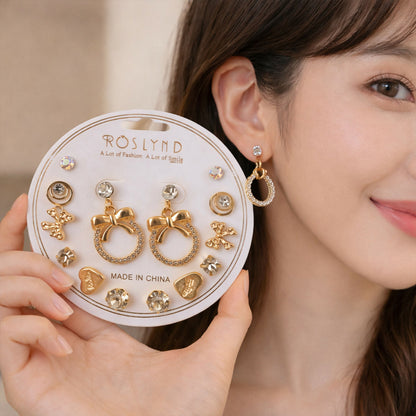 Gold plated leaf design pearl drop earrings showcasing elegant combo set
