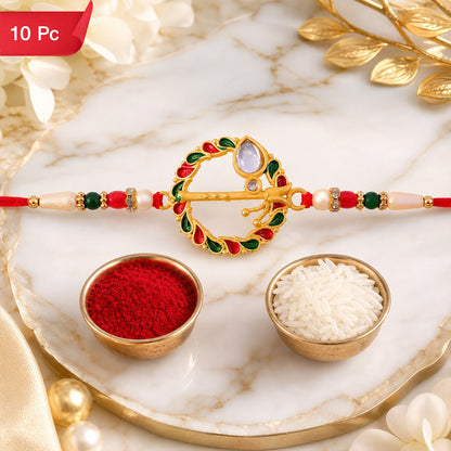 Krishna Flute Rakhi Traditional Design with Colorful Leaf Beads (10pcs)