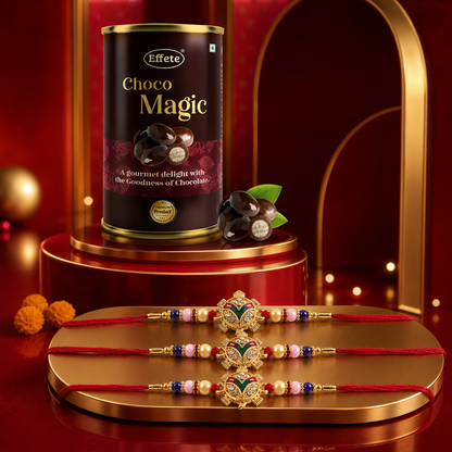 Meenakari Peacock Rakhi with Choco Magic, Pack of 3