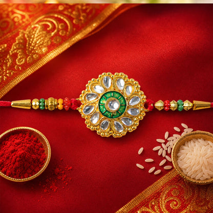 Kundan Flower Rakhi Traditional Floral Design for Brother (5pcs)