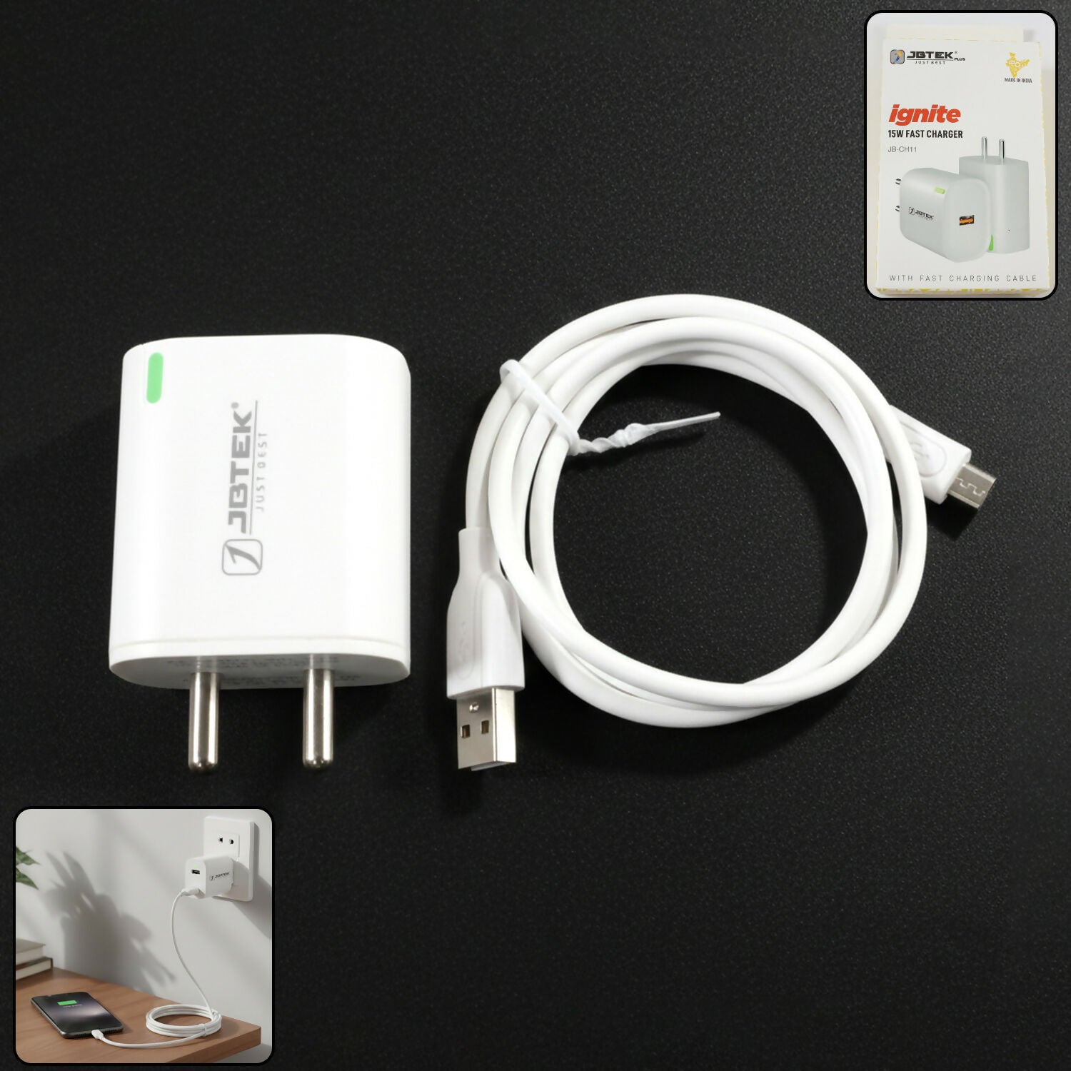 USB Fast 15W Charging Adapter with Micro USB Cable for Smartphones