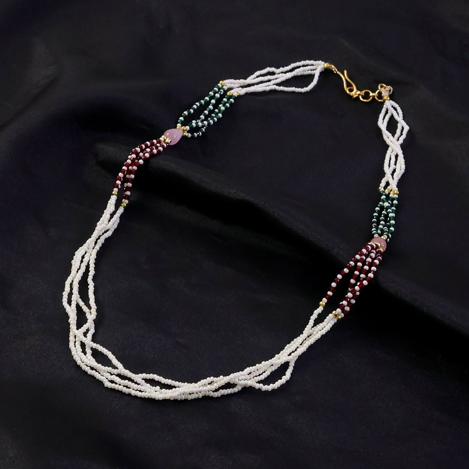 Elegant Multi Strand Pearl Beaded Mala Necklace Traditional Ethnic Jewelry for Women Handmade