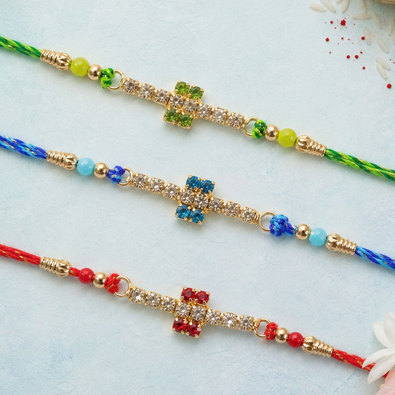 Petite Floral Stone Rakhi for Raksha Bandhan Gifting (Pack of 6)