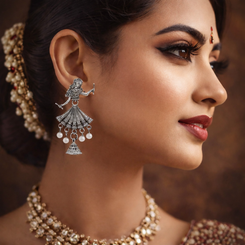 Elegant Oxidised Silver Doll Jhumka Earrings