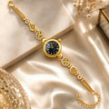 Luxurious Gold-Plated Crystal-Embellished Round Dial Bracelet Watch