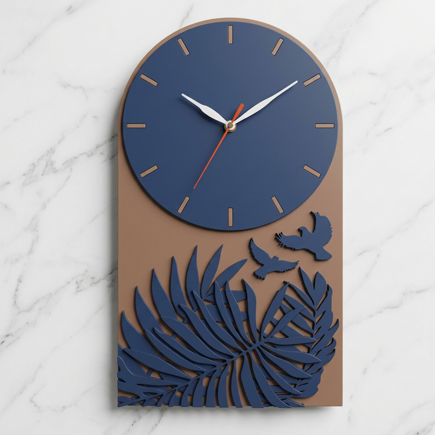 Tropical Leaf Bird Designer Layered MDF Wall Clock Modern Luxury Home Wall Décor feature detail for festive gifting home