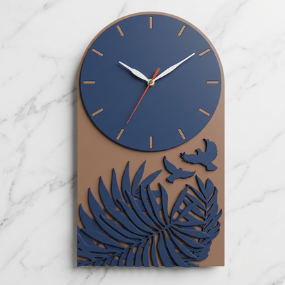 Tropical Leaf Bird Designer Layered MDF Wall Clock Modern Luxury Home Wall Décor feature detail for festive gifting home
