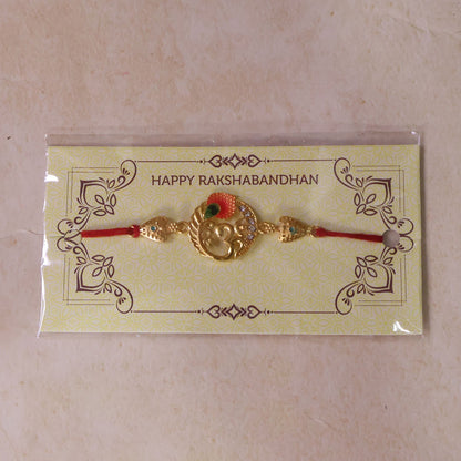 Om Peacock Designer Rakhi with Kundan Beaded Detail (5pcs)