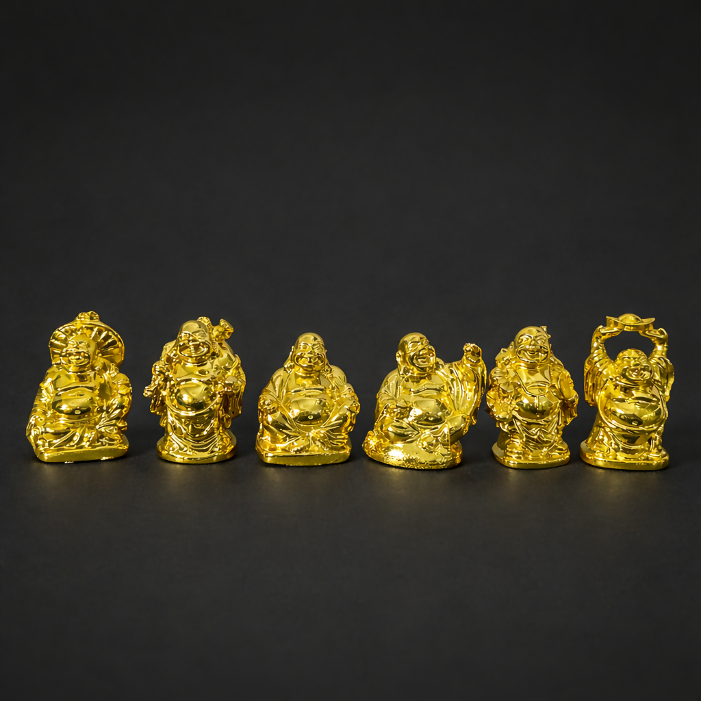 Laughing Buddha Idol Set of 6 for Home Decor, Office Desk & Gifting