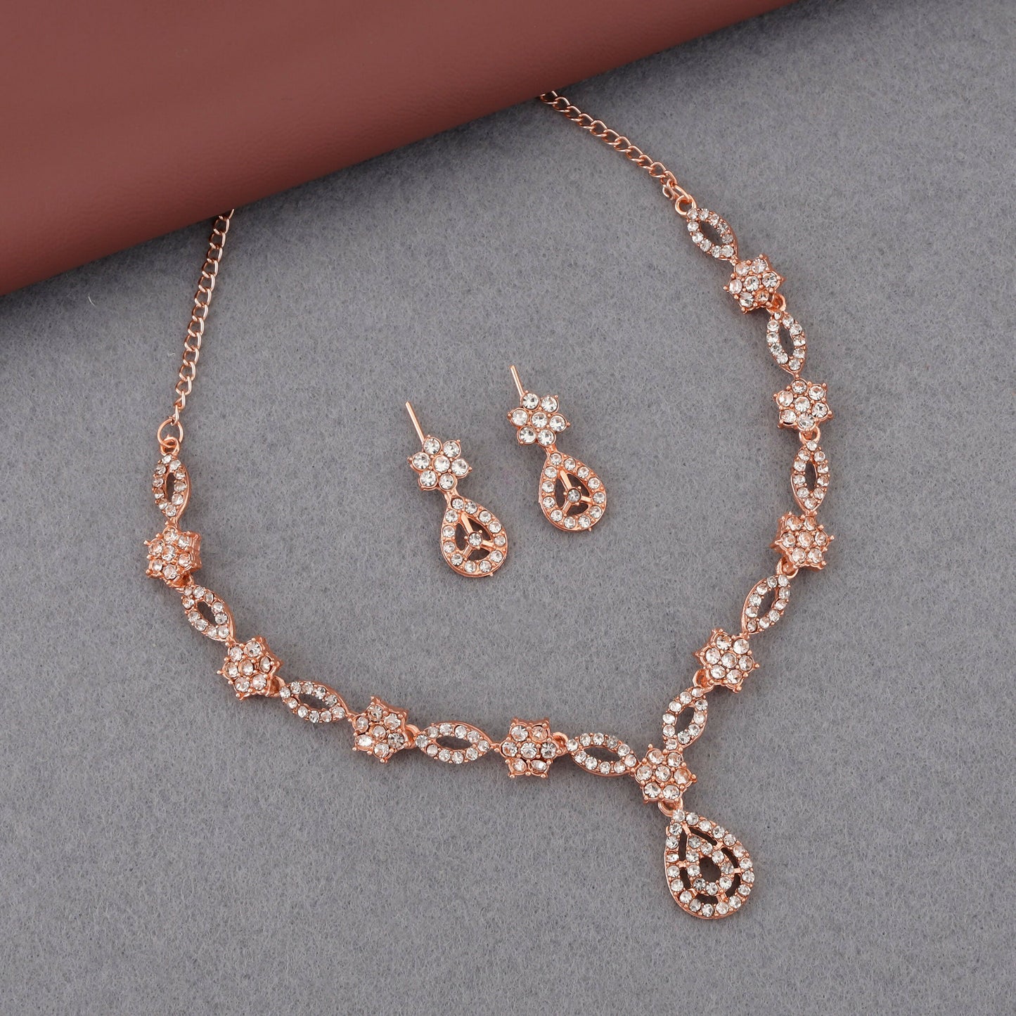 Elegant Floral Necklace & Earrings Set with Stone Accents