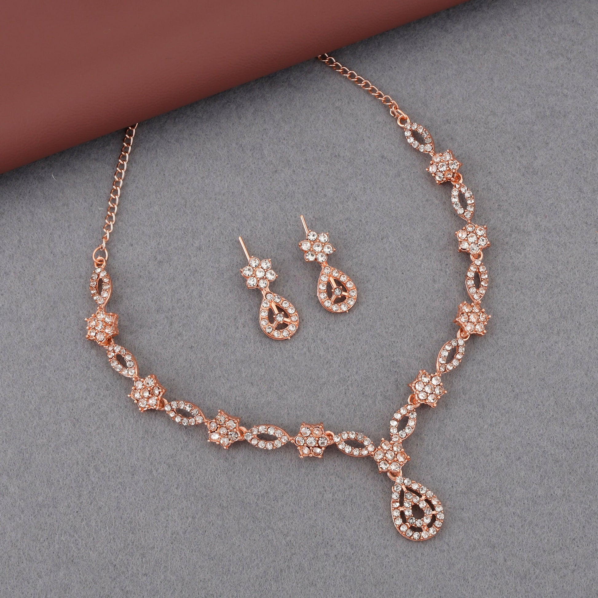 Elegant Floral Necklace & Earrings Set with Stone Accents