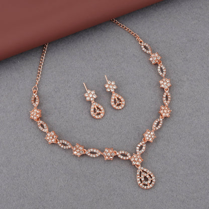 Elegant Floral Necklace & Earrings Set with Stone Accents