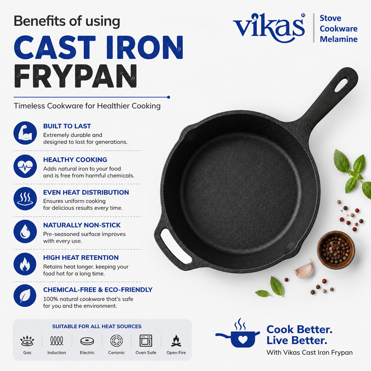 Pre-seasoned surface of Vikas cast iron frypan