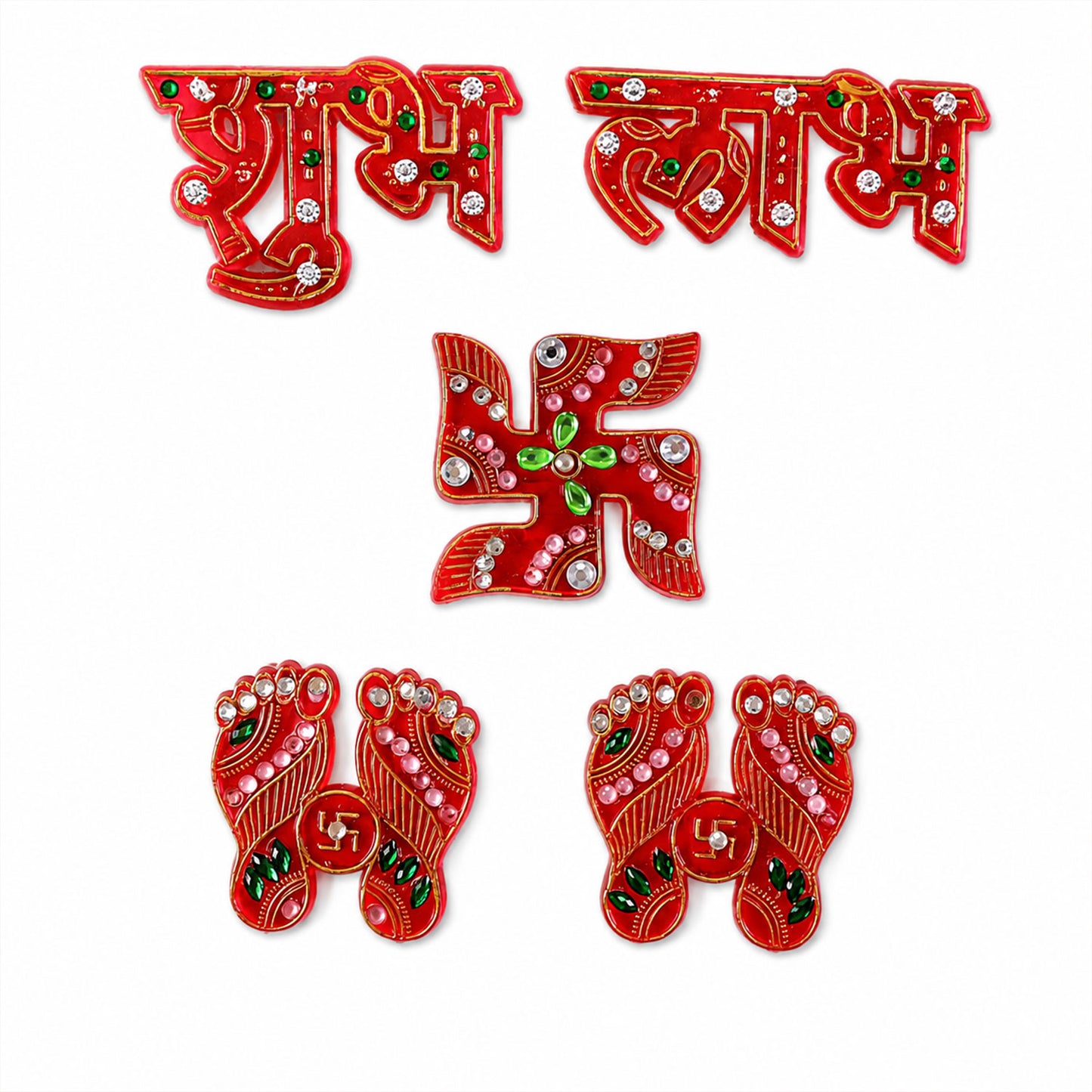 Decorative Shubh Labh Swastik & Lakshmi Footprints Set for Pooja Room & Home Decor