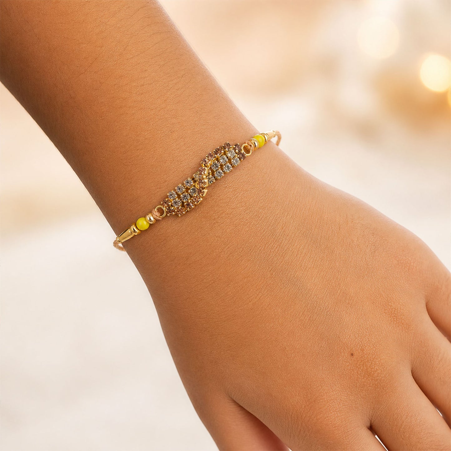 Wave Shaped AD Stone Rakhi for Brother with Beads (Pack of 6)
