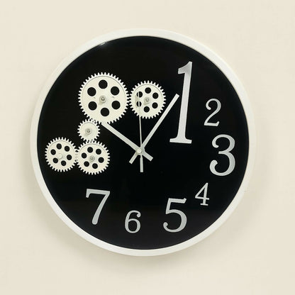 Modern Gear Design Wall Clock for Living Room, Bedroom & Office – Large Decorative Round Analog Clock with Unique Number Style & Black-White Contrast – Silent Quartz Movement, Home Wall Décor