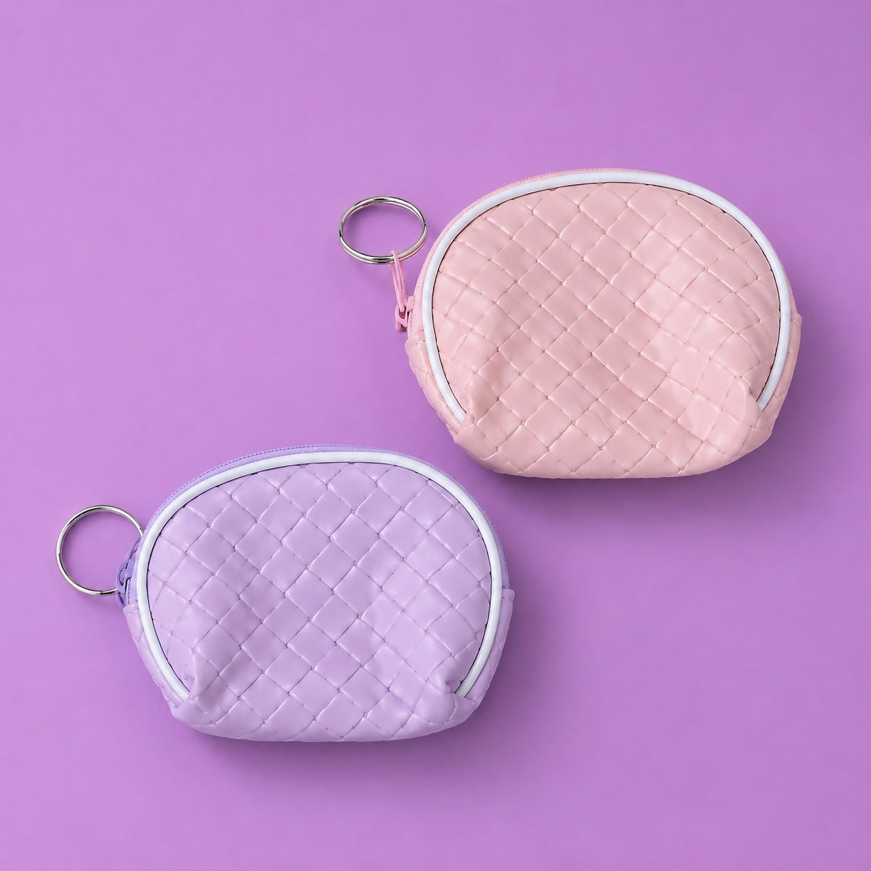 Close-up of zipper and woven pattern on coin pouch
