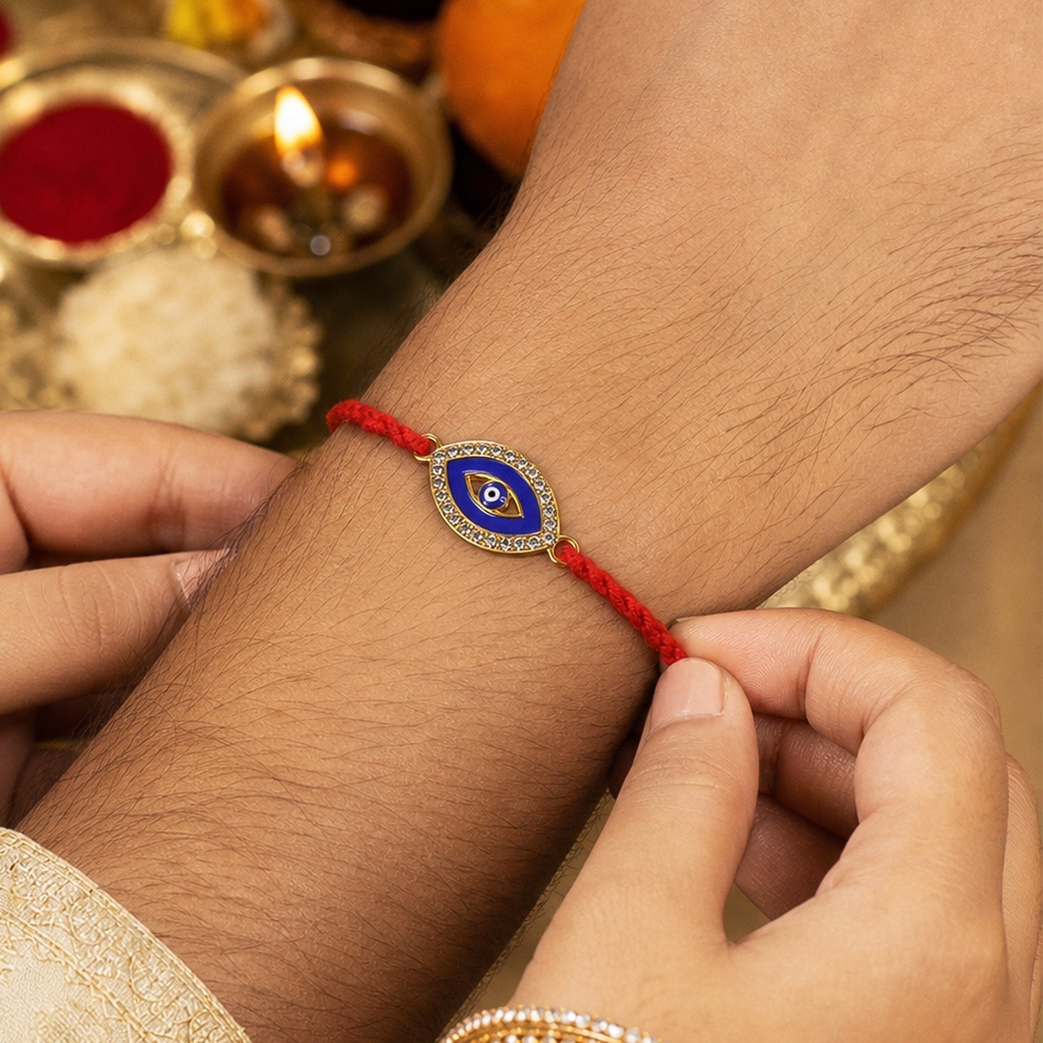 Evil Eye Rakhi Set with Rose Almonds, Pack of 3