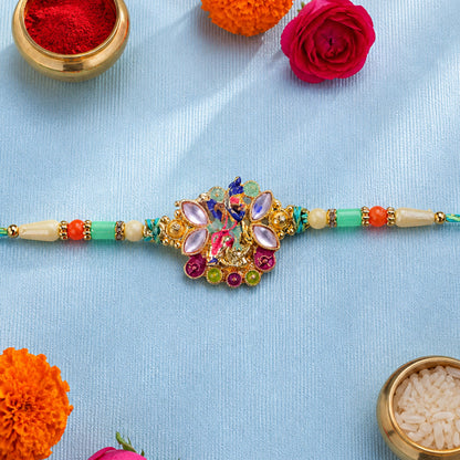 Multicolor Gemstone Cluster Pendant Rakhi with Purple Marquise Stones