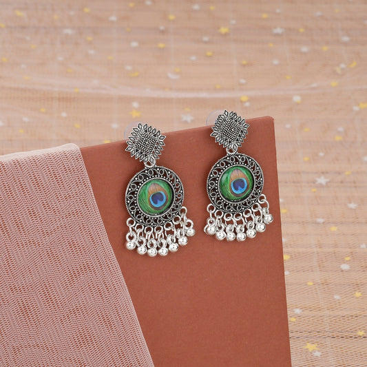 Traditional Oxidised Peacock Feather Jhumka Earings